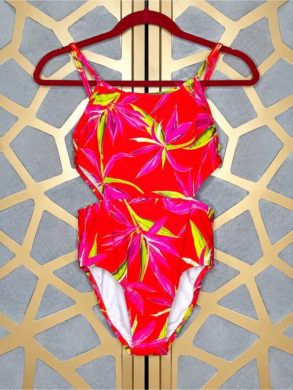 Floral Cut-Out-Waist One Piece Swimsuit NWT